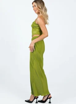 Princess Polly Topakas Plisse Maxi Skirt  Green Clearance