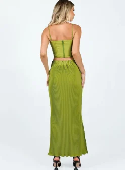 Princess Polly Topakas Plisse Maxi Skirt  Green Clearance