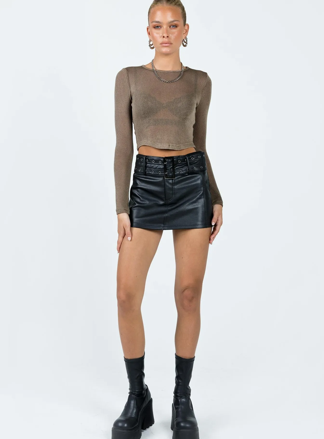 Princess Polly Torridon Eyelet Belt Faux Leather Mini Skirt Black Flash Sale