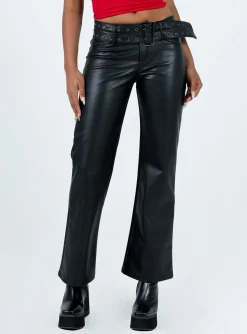 Princess Polly Torridon Eyelet Belt Faux Leather Pants  Black Best Sale