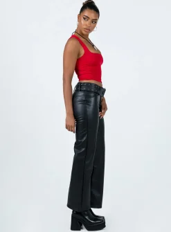 Princess Polly Torridon Eyelet Belt Faux Leather Pants Black Best Sale