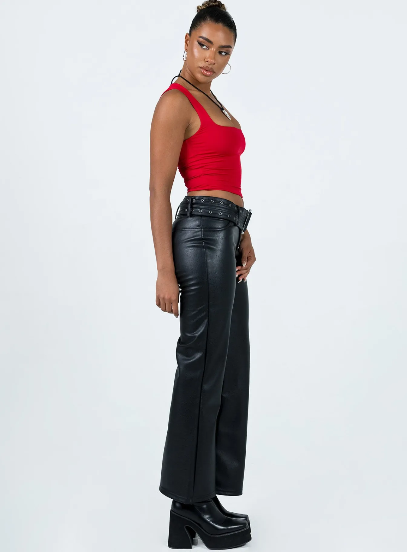 Princess Polly Torridon Eyelet Belt Faux Leather Pants Black Best Sale
