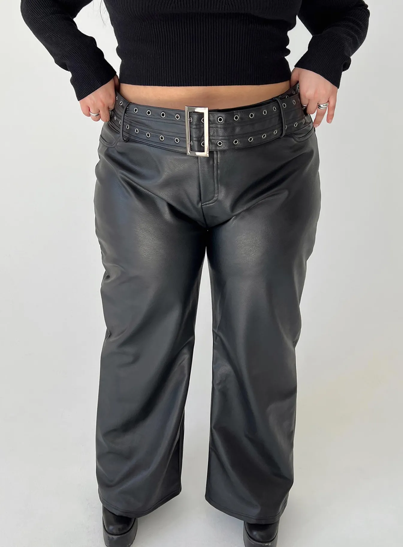 Princess Polly Torridon Eyelet Belt Faux Leather Pantscurve Black Outlet