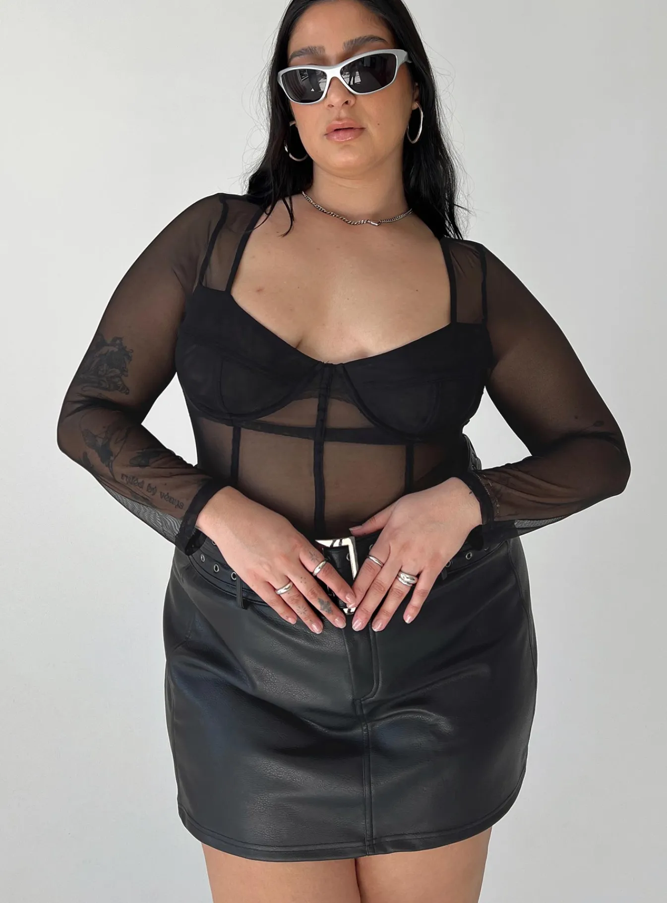 Princess Polly Torridon Eyelet Belt Faux Leather Mini Skirtcurve Black Flash Sale