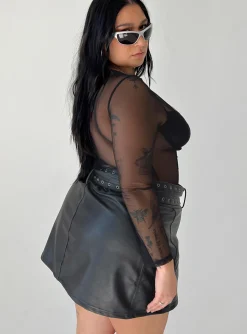 Princess Polly Torridon Eyelet Belt Faux Leather Mini Skirtcurve Black Flash Sale
