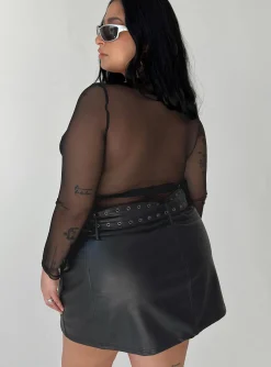 Princess Polly Torridon Eyelet Belt Faux Leather Mini Skirtcurve Black Flash Sale