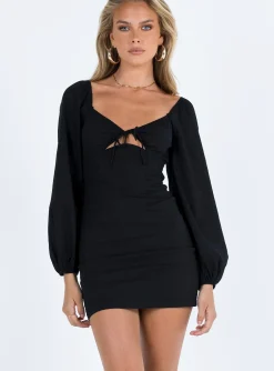 Princess Polly Treacy Long Sleeve Mini Dress  Black Best