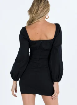 Princess Polly Treacy Long Sleeve Mini Dress  Black Best