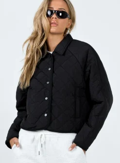 Princess Polly Tripp Quilted Jacket  Black Clearance