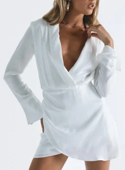 Princess Polly Triscay Long Sleeve Mini Dress  White Hot