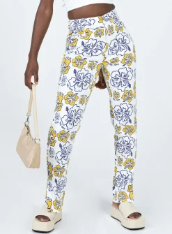 Princess Polly Tropical Dreams Straight Leg Denim Jeans  Off White Clearance