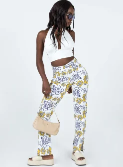 Princess Polly Tropical Dreams Straight Leg Denim Jeans  Off White Clearance
