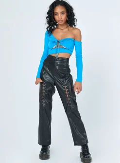 Princess Polly Trouble Pu Laced Up Pants  Black Hot
