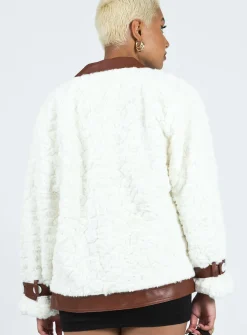 Princess Polly Tudor Pu Faux Fur Jacket  White / Brown Cheap