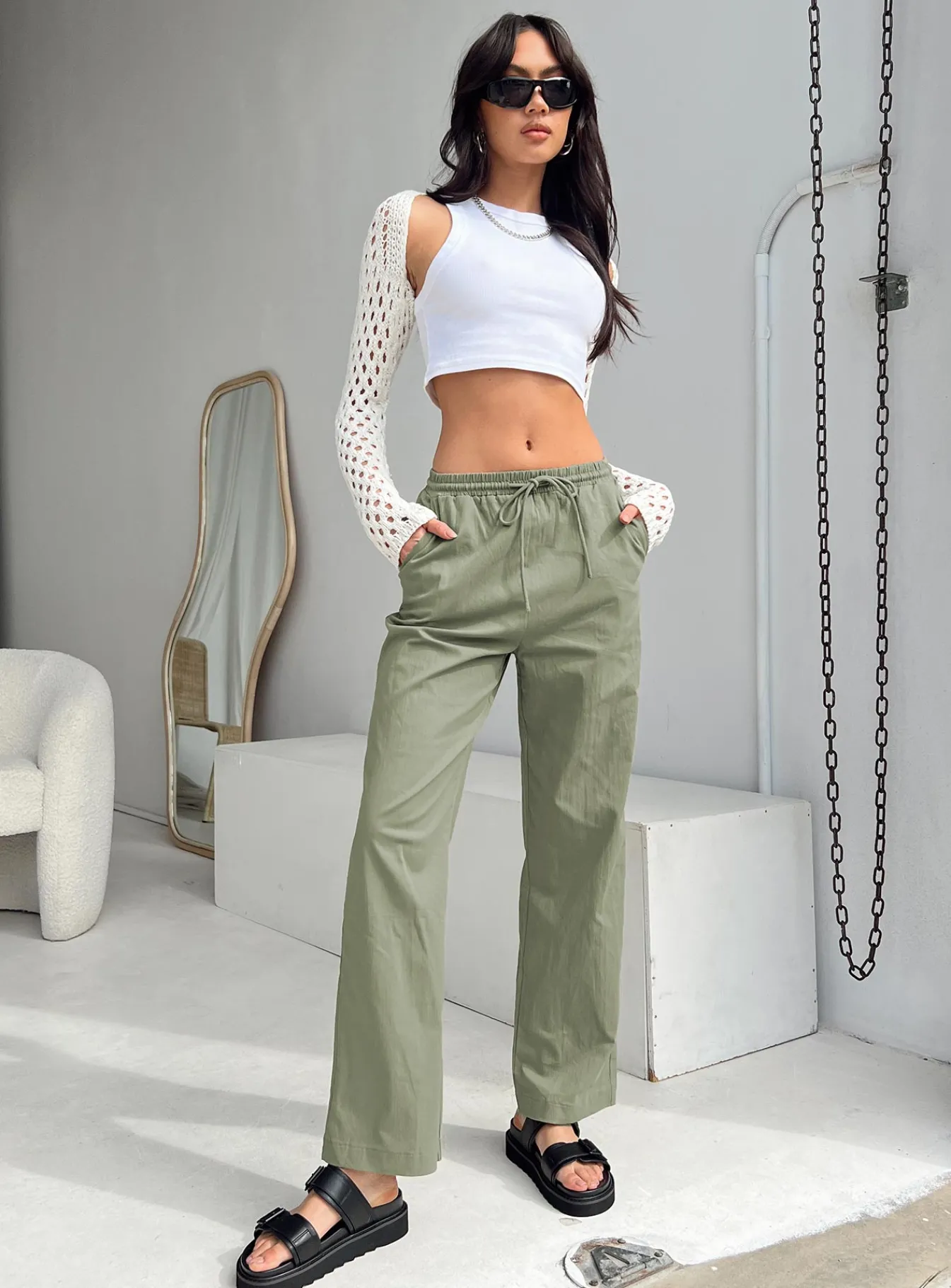 Princess Polly Tumble Pants Green Sale