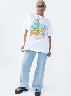 Princess Polly Tweety Post Card Vacation Oversized Tee  White Discount