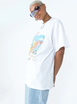 Princess Polly Tweety Post Card Vacation Oversized Tee  White Discount