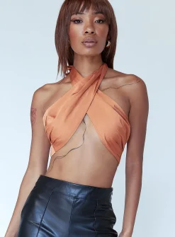 Princess Polly Twista Top Orange   Brown Hot
