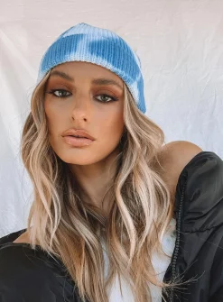 Princess Polly Tye Me Downbeanie   Blue / White Sale