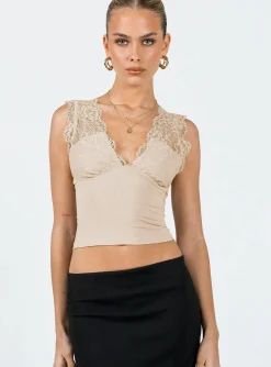 Princess Polly Typha Top  Beige Flash Sale
