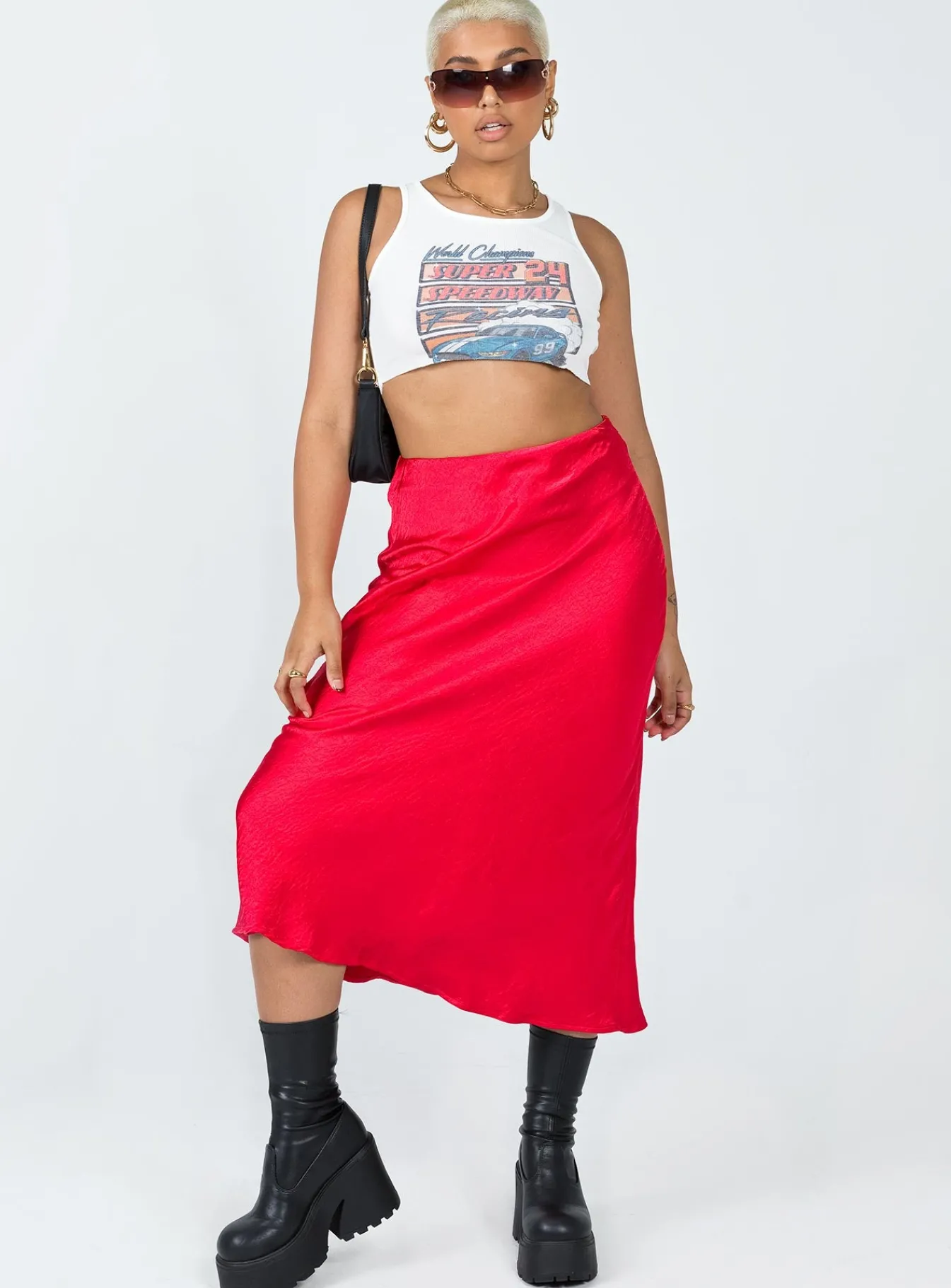Princess Polly Tyra Satin Midi Skirt Red Shop