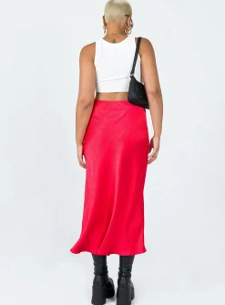 Princess Polly Tyra Satin Midi Skirt Red Shop