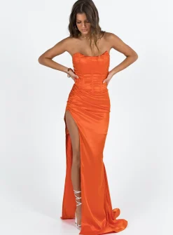 Princess Polly Tyree Strapless Maxi Dress  Orange New