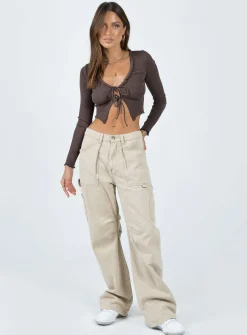 Princess Polly Tyson Long Sleeve Top  Brown Flash Sale
