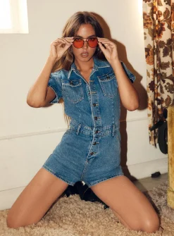 Princess Polly U Know What'S Up Romper   Denim Clearance