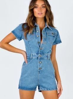 Princess Polly U Know What'S Up Romper   Denim Clearance