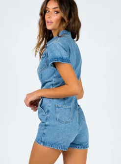 Princess Polly U Know What'S Up Romper   Denim Clearance