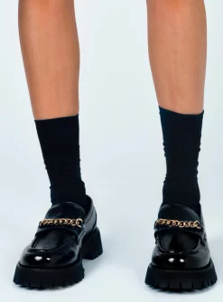 Princess Polly Unchained Patent Loafer   Black Clearance