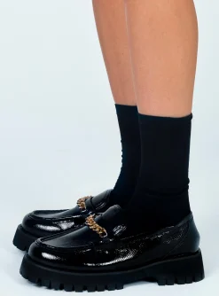 Princess Polly Unchained Patent Loafer   Black Clearance