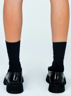 Princess Polly Unchained Patent Loafer   Black Clearance