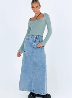 Princess Polly Unley Long Sleeve Top  Blue Clearance