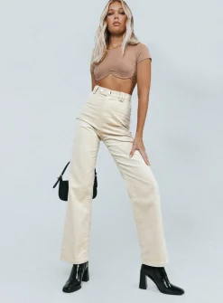 Princess Polly Uptown Cord Pant  Beige Clearance