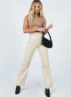 Princess Polly Uptown Cord Pant  Beige Clearance