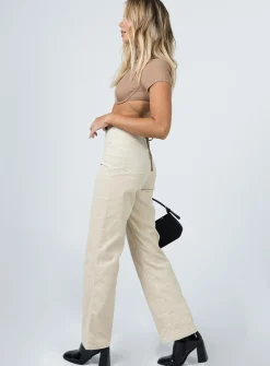 Princess Polly Uptown Cord Pant  Beige Clearance