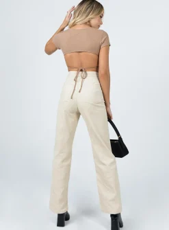 Princess Polly Uptown Cord Pant  Beige Clearance