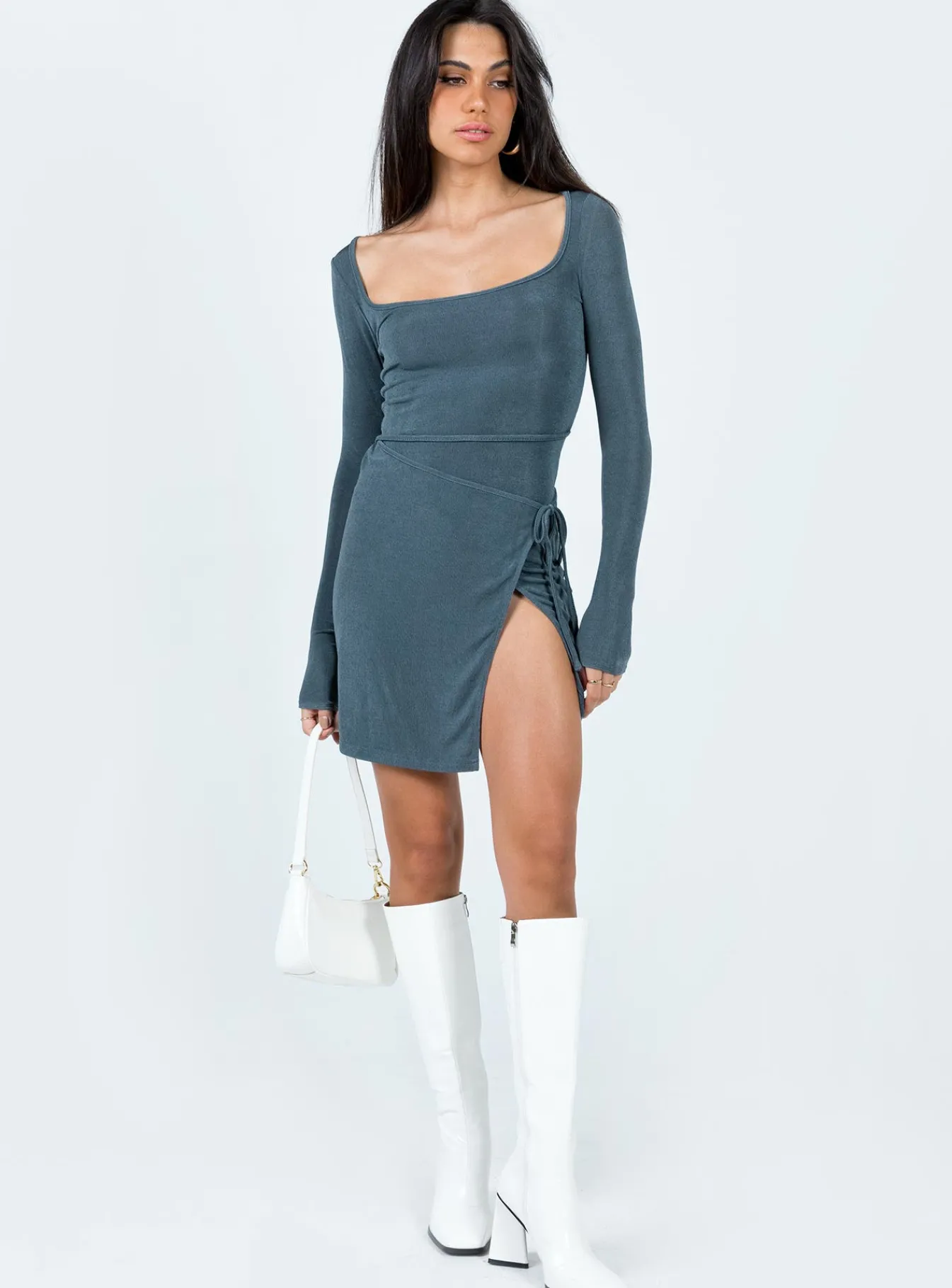 Princess Polly Ura Long Sleeve Mini Dress Grey Flash Sale
