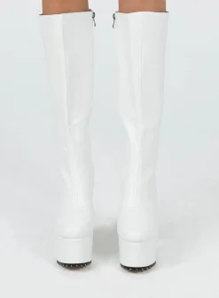 Princess Polly Valdo Platform Boots  White Discount