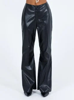 Princess Polly Valla Faux Leather Flare Pants  Black Flash Sale