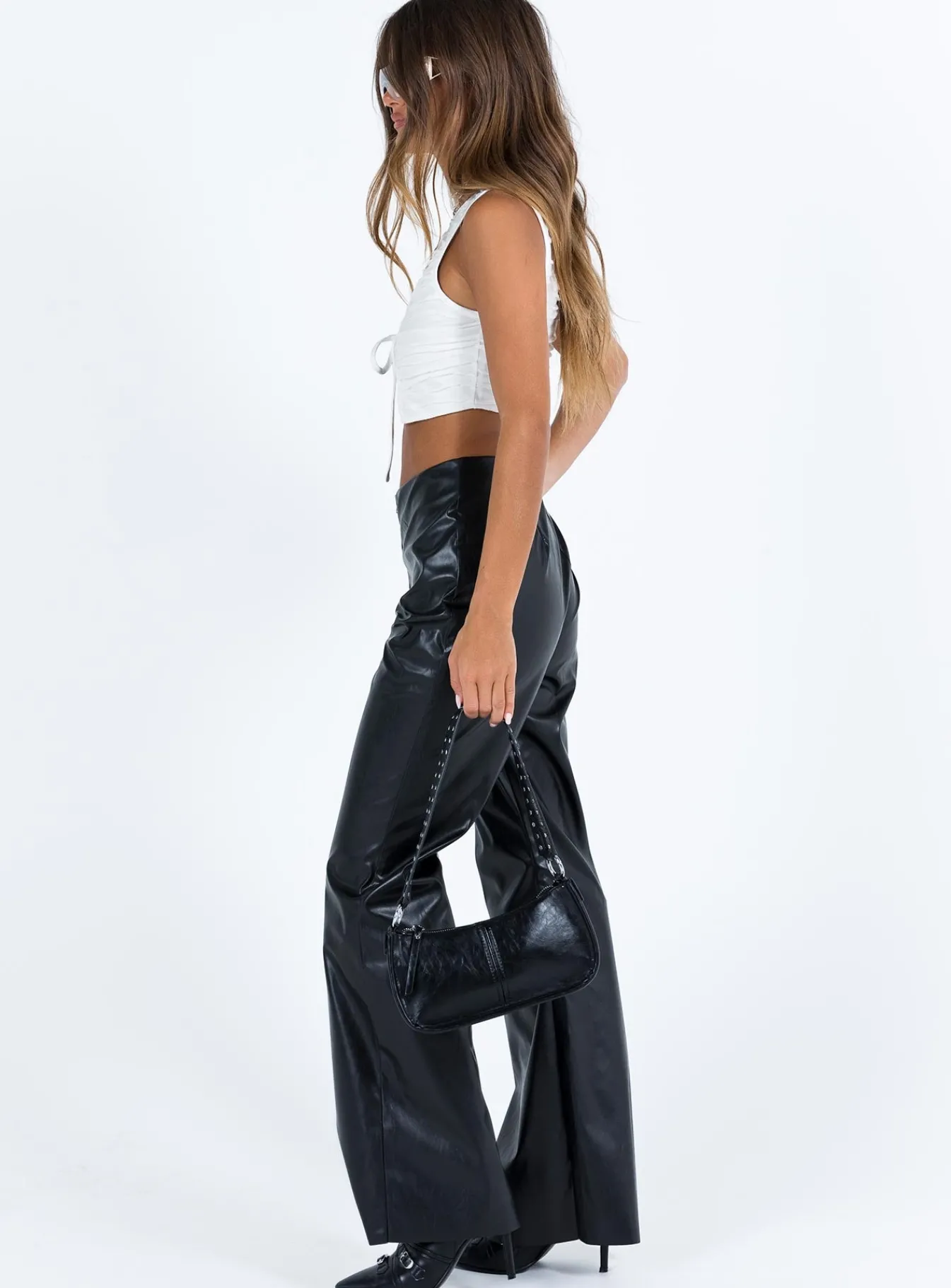 Princess Polly Valla Faux Leather Flare Pants Black Flash Sale