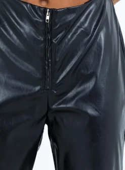 Princess Polly Valla Faux Leather Flare Pants Black Flash Sale