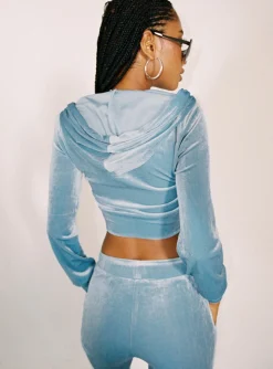 Princess Polly Velour Hoodie  Blue Cheap
