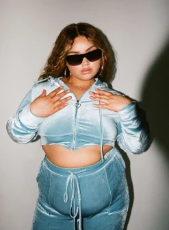 Princess Polly Velour Hoodiecurve   Blue Shop