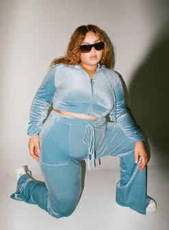 Princess Polly Velour Hoodiecurve   Blue Shop