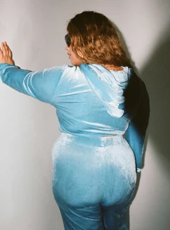 Princess Polly Velour Hoodiecurve   Blue Shop