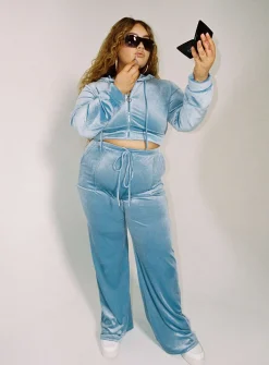 Princess Polly Velour Track Pantcurve   Blue Discount
