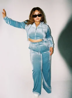 Princess Polly Velour Track Pantcurve   Blue Discount